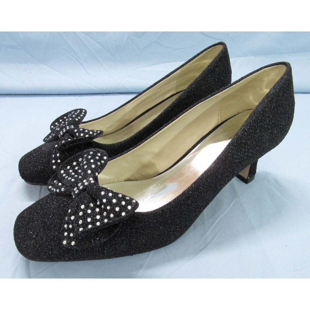 GIOVANNA Black Sparkle MESH Rhinestone Bow PARTY DANCING Slip-On HIGH HEELS 10